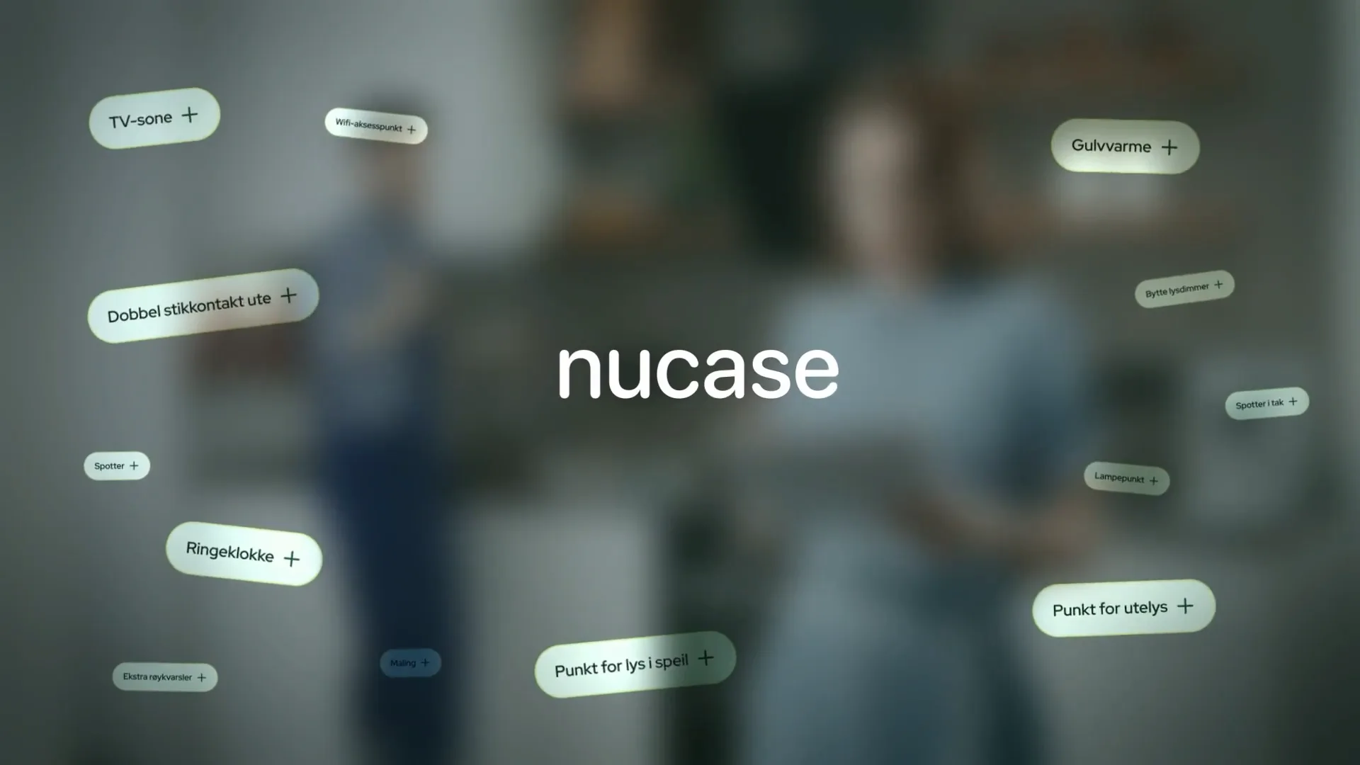 The Nucase film: the wordmark over a kitchen, surrounded by renovation tasks