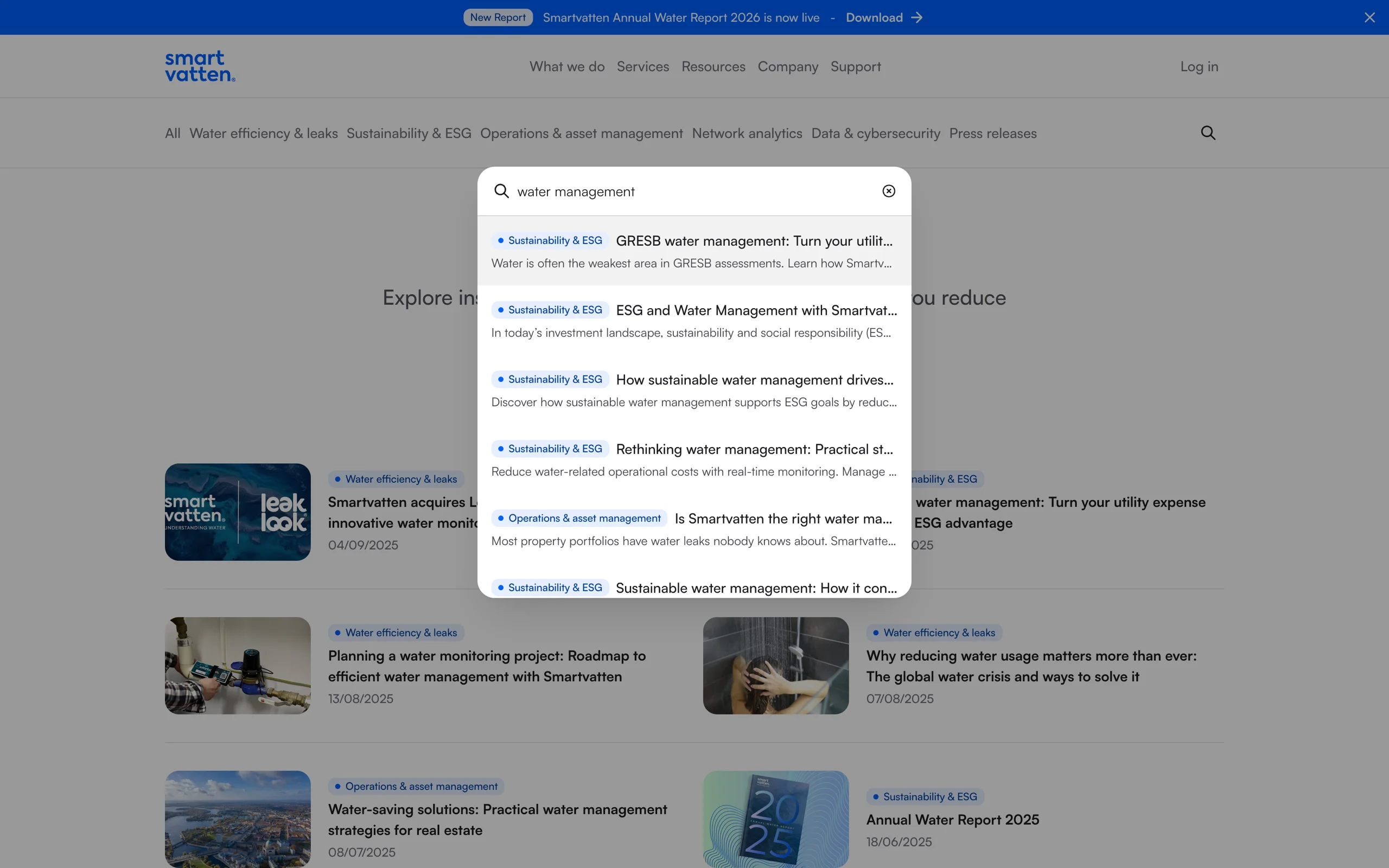 Blog search: results for water management, each tagged with its topic