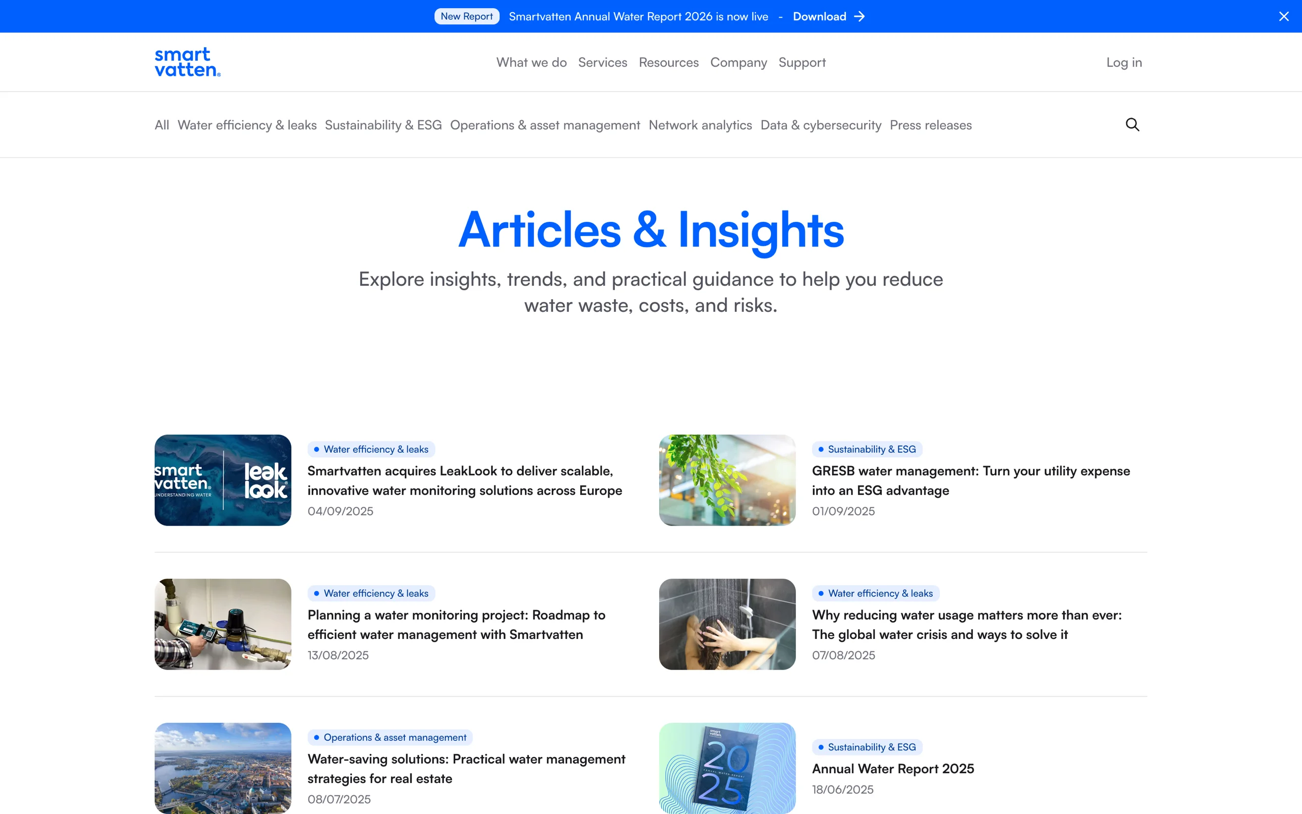 Blog home page: Articles and insights, with topic filters above the latest articles