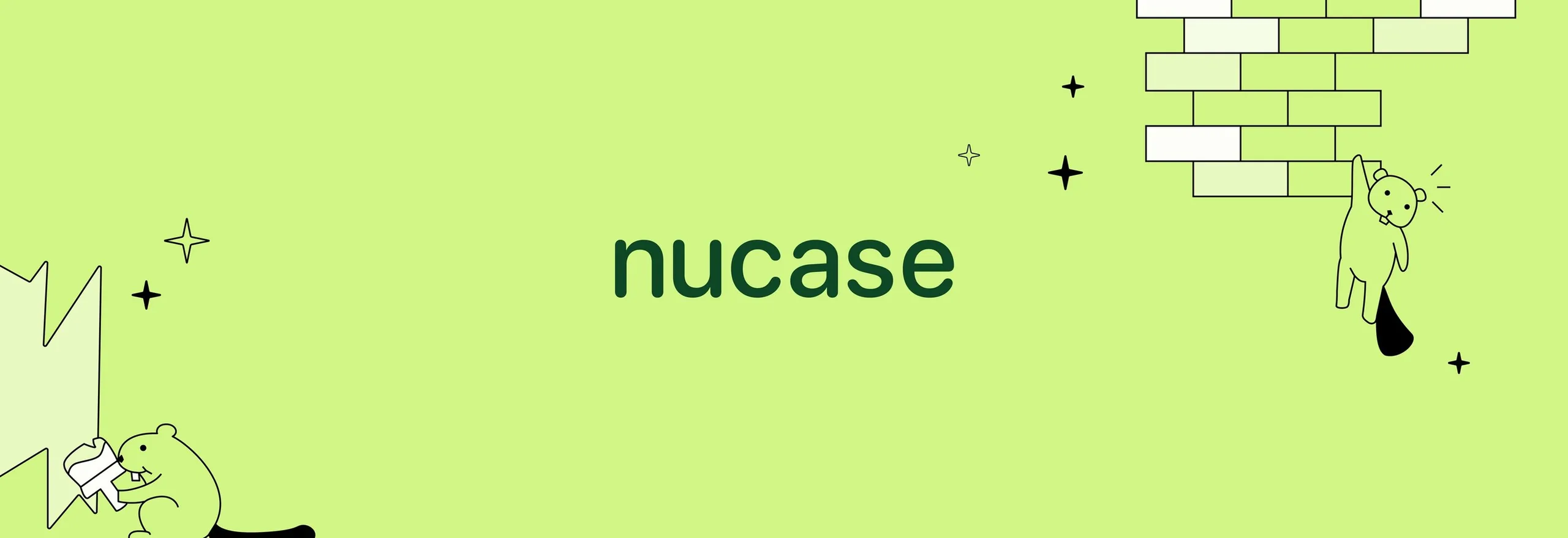 The Nucase wordmark with its beaver mascots