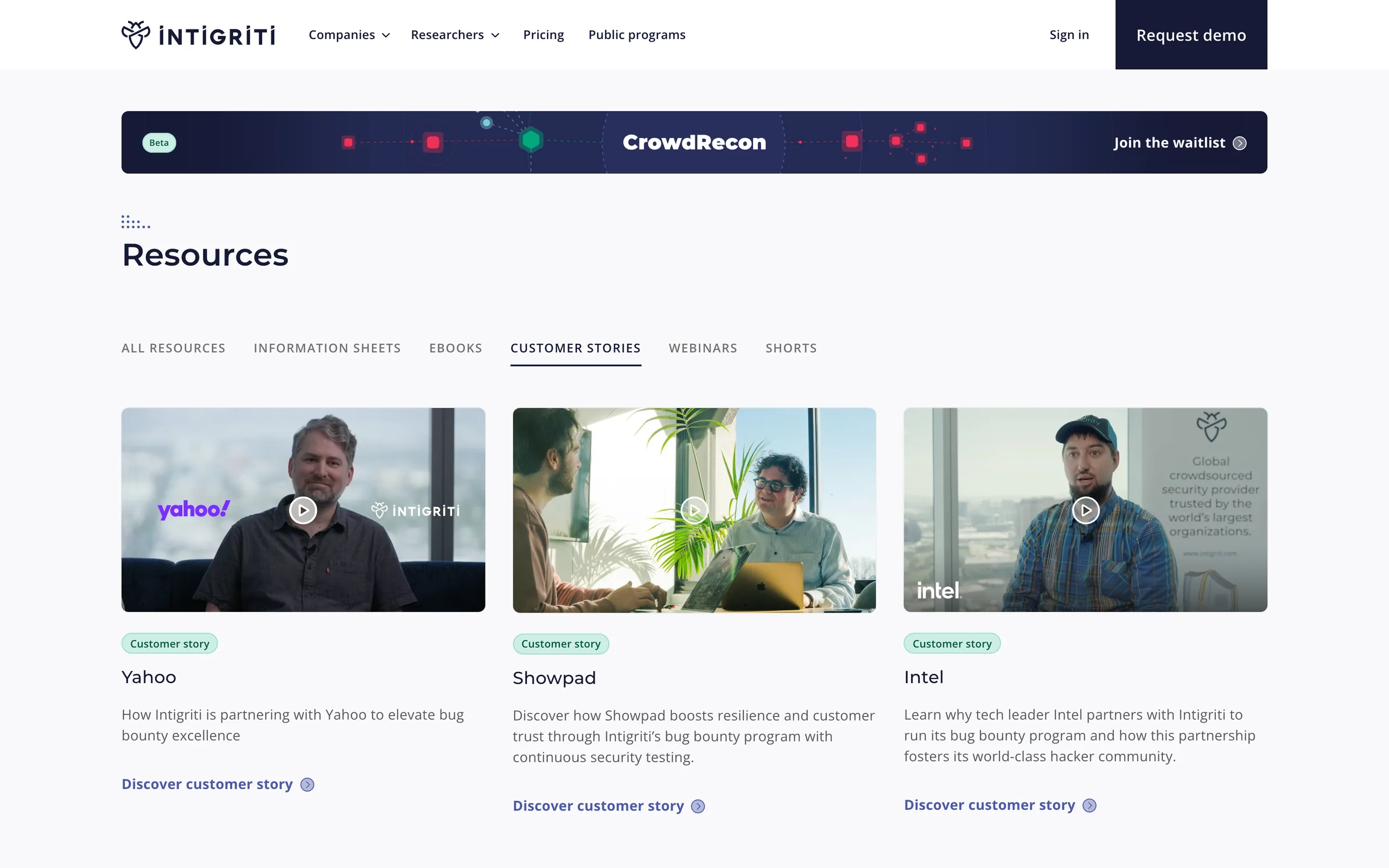 Resources: customer stories from Yahoo, Showpad and Intel