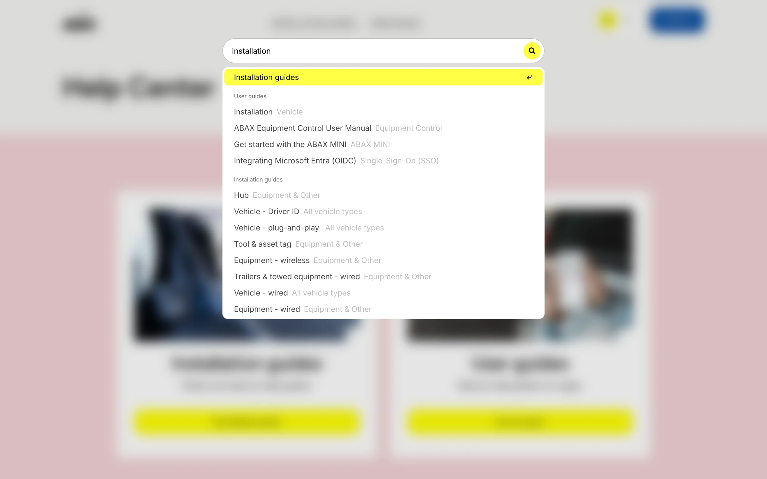 Searching the Help Center: one query returns user guides and installation guides together