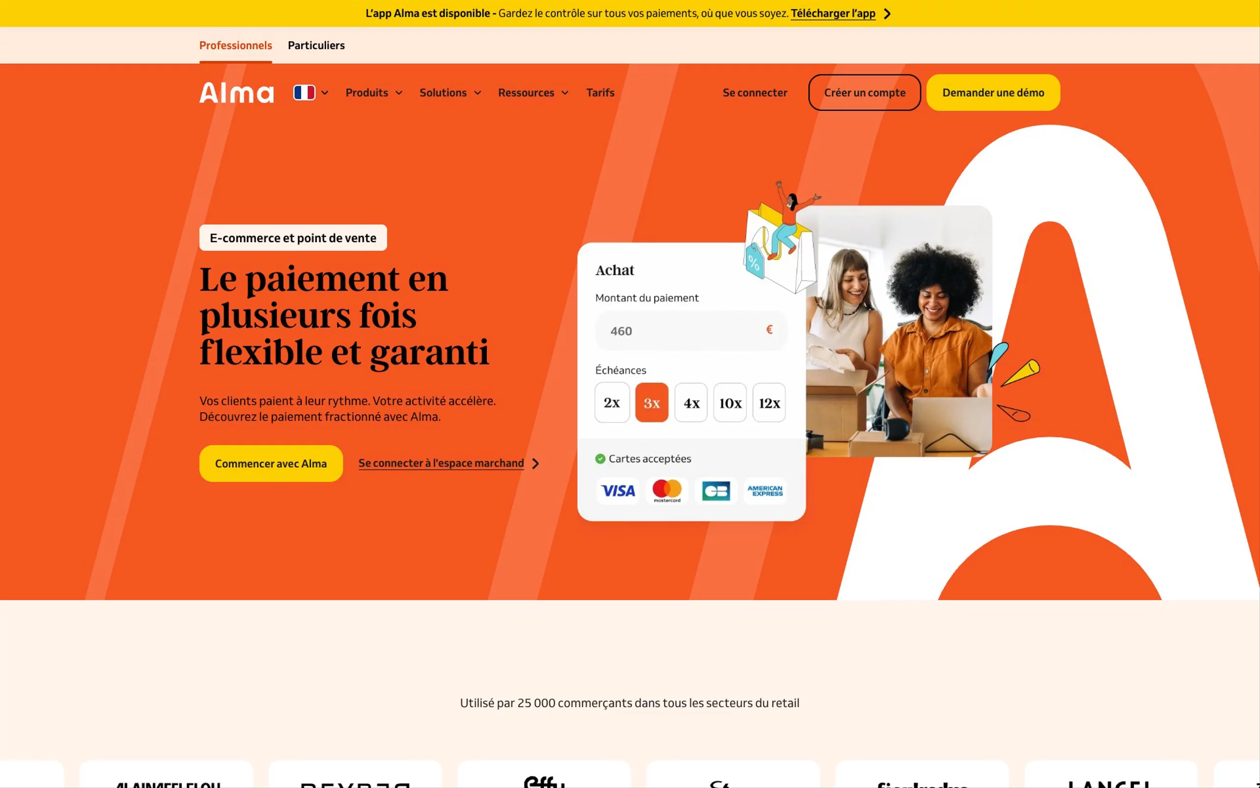 almapay.com home page: flexible, guaranteed payment in installments