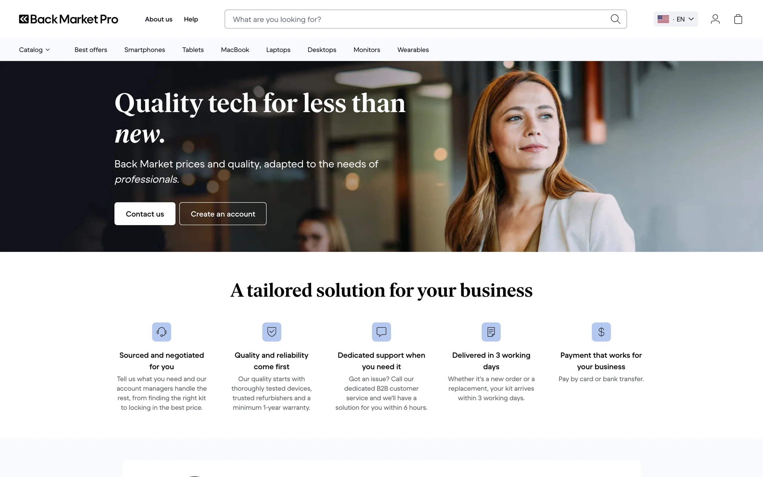 pro.backmarket.com home page: Quality tech for less than new
