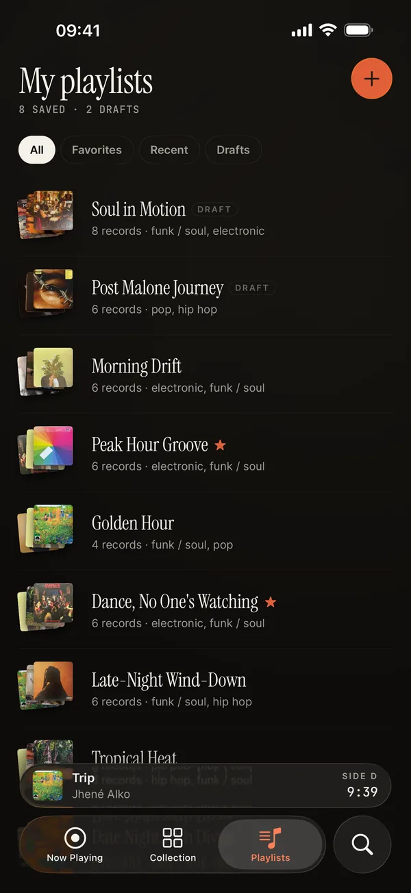 Analog app: Your saved playlists