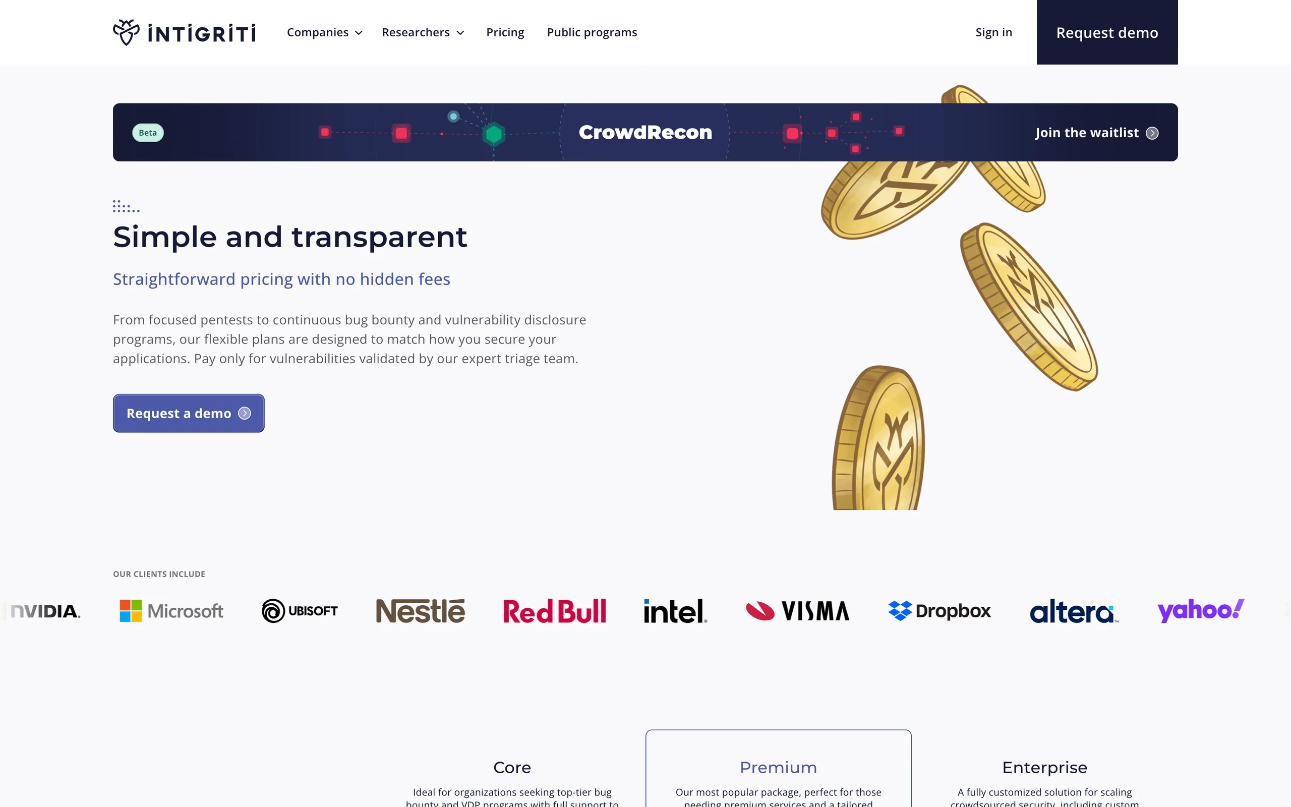 Intigriti pricing page: Simple and transparent