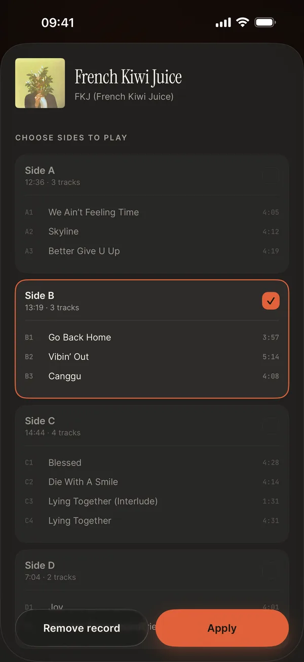 Analog app: Choose which sides of a record to play