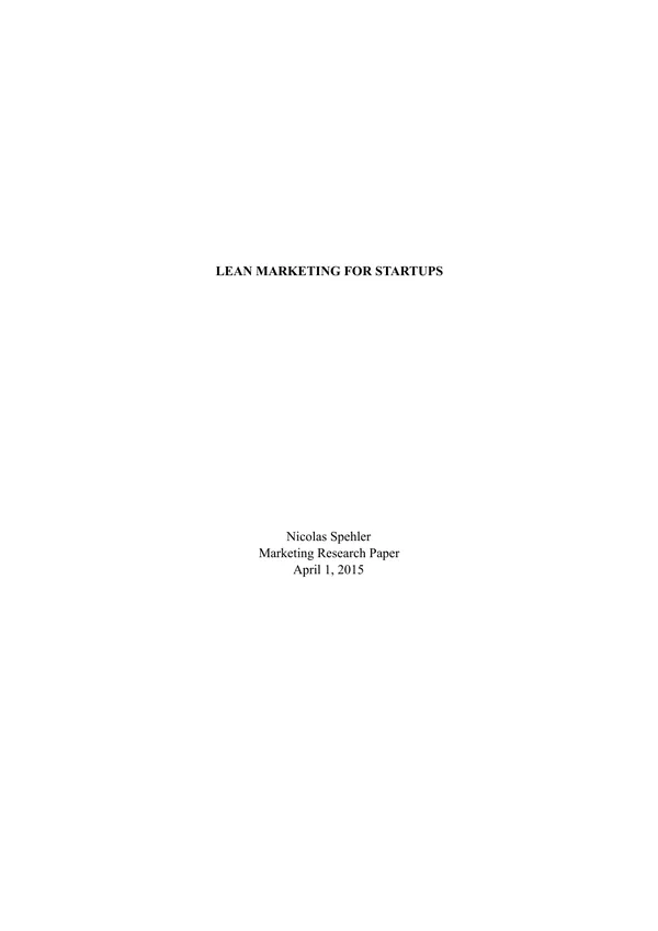Cover of Lean Marketing for Startups, by Nicolas Spehler, April 1, 2015